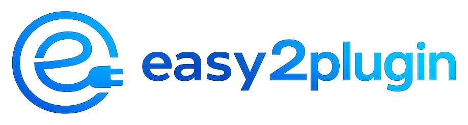 easy2plugin lowercase wordmark with circular e and plug emblem